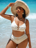 Bikini feminino Detalhes em U Cintura Alta Maira. Plus Size
