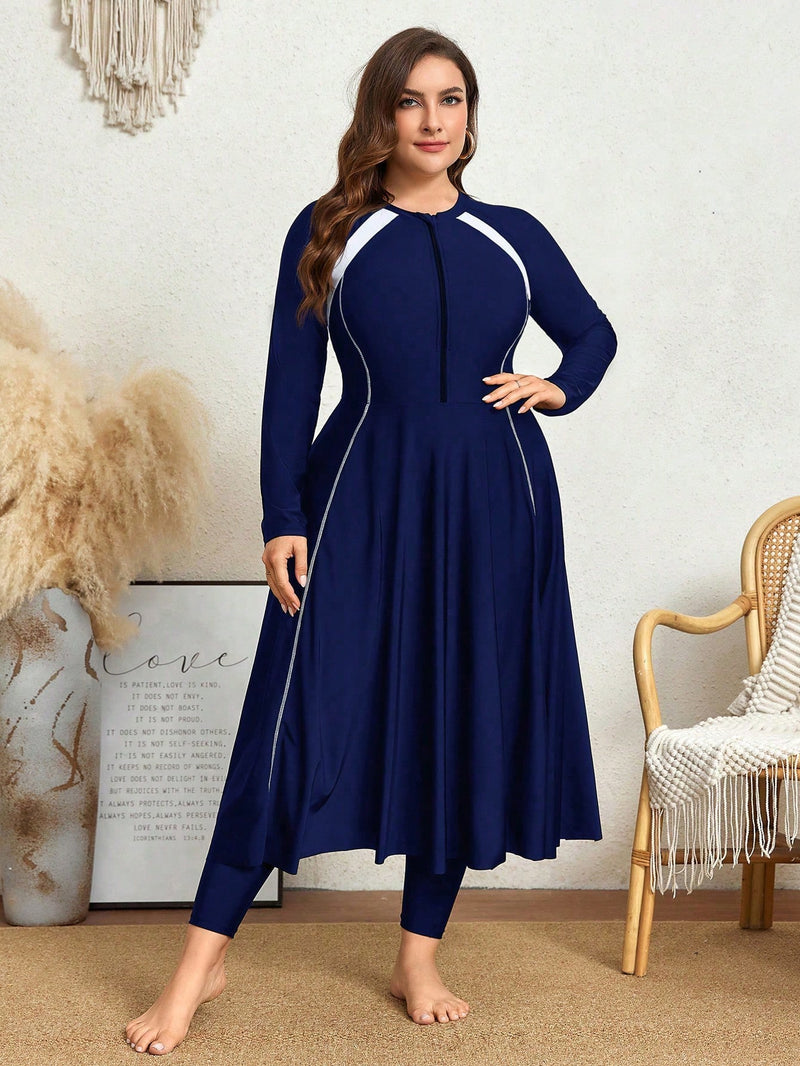 Mulvari Burkini Feminino de Manga Longa com Bloco de Cores Fashion Paolaa. Plus Size