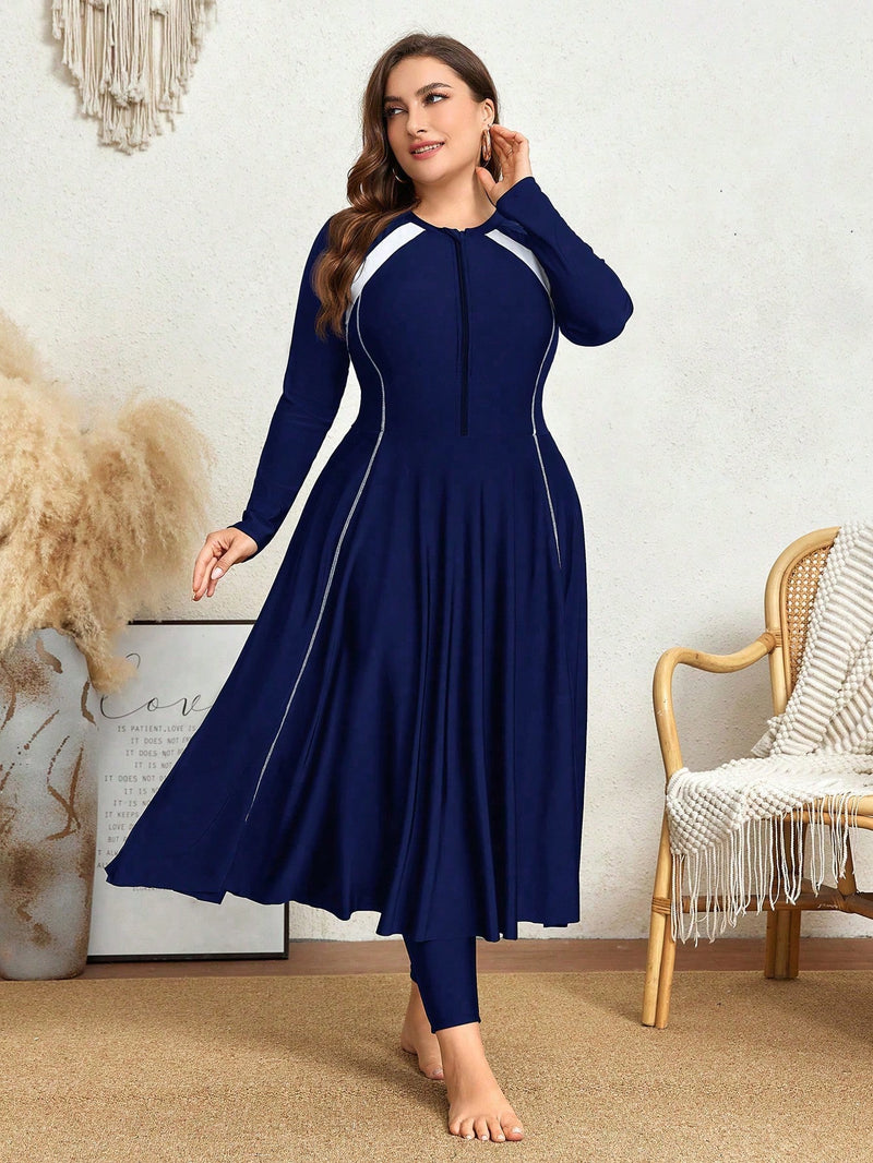 Mulvari Burkini Feminino de Manga Longa com Bloco de Cores Fashion Paolaa. Plus Size