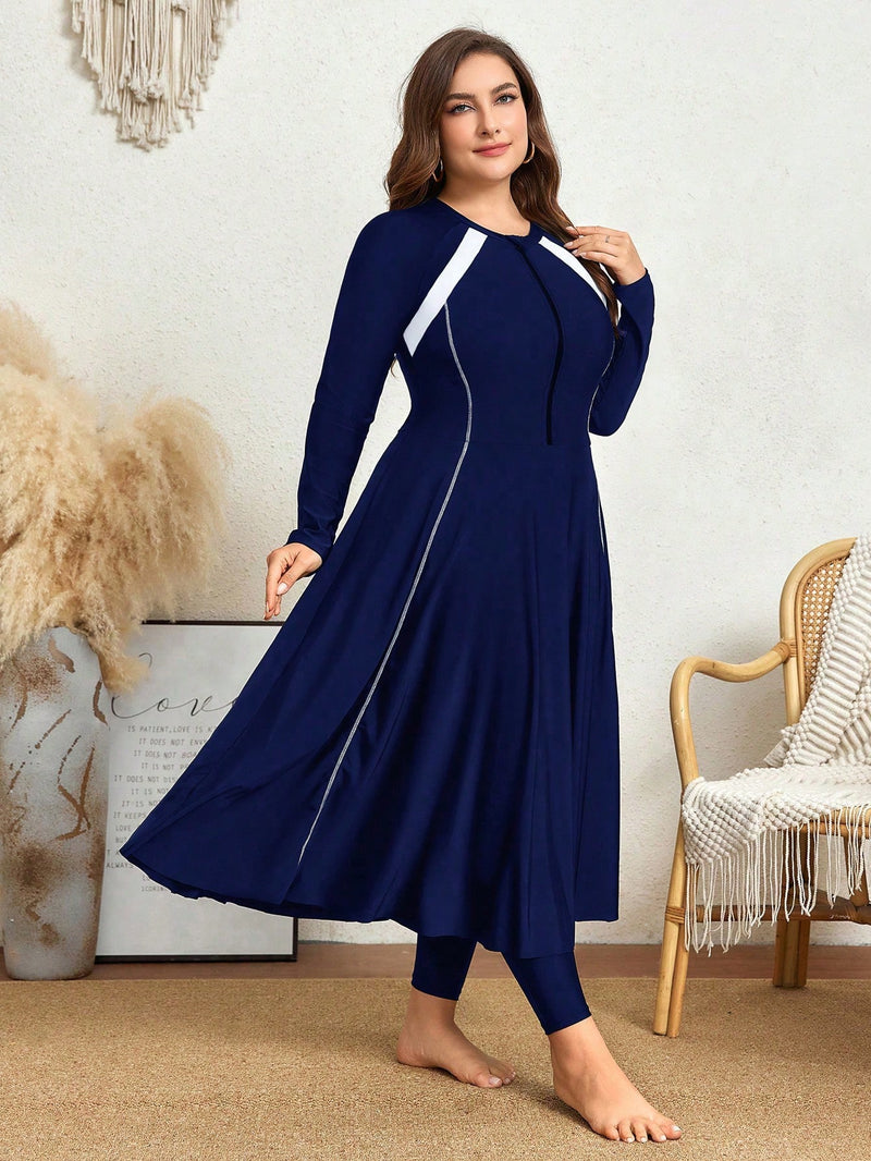 Mulvari Burkini Feminino de Manga Longa com Bloco de Cores Fashion Paolaa. Plus Size