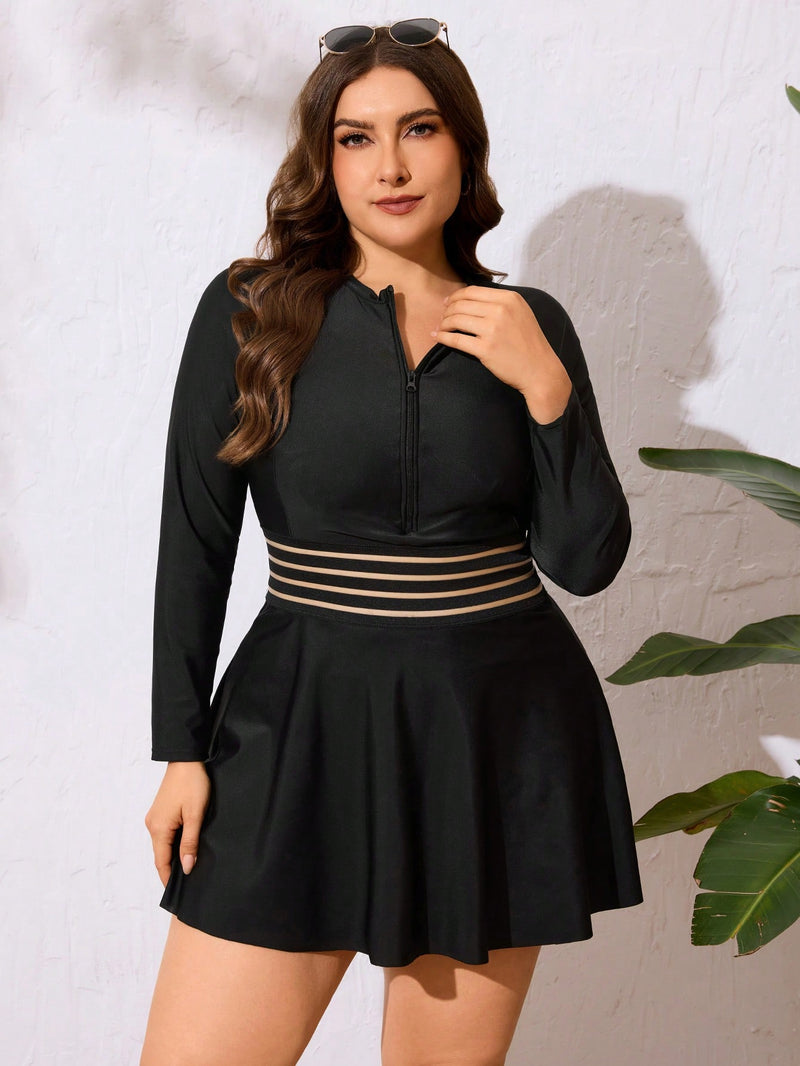 Tankini Feminino De Manga Comprida com Zíper Vitória. Plus Size