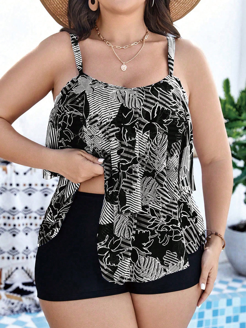 Tankini Feminino com Estampa de Plantas, Kelly. Plus Size