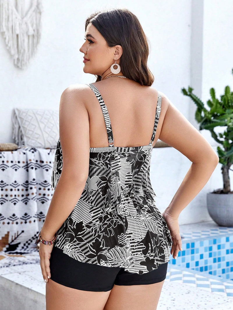 Tankini Feminino com Estampa de Plantas, Kelly. Plus Size