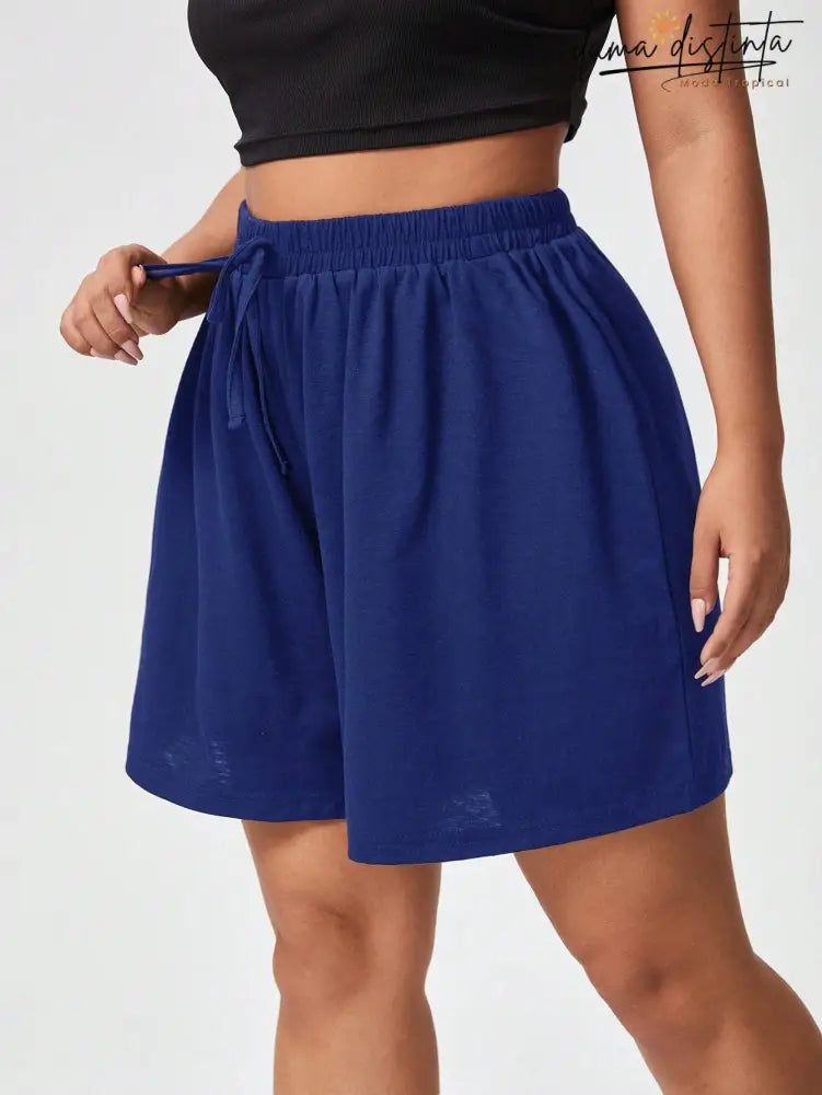 Bermuda Feminina Com Cós Ajustável - Rafaella. Plus Size Azul / Gg (42-46) Short Plus Size
