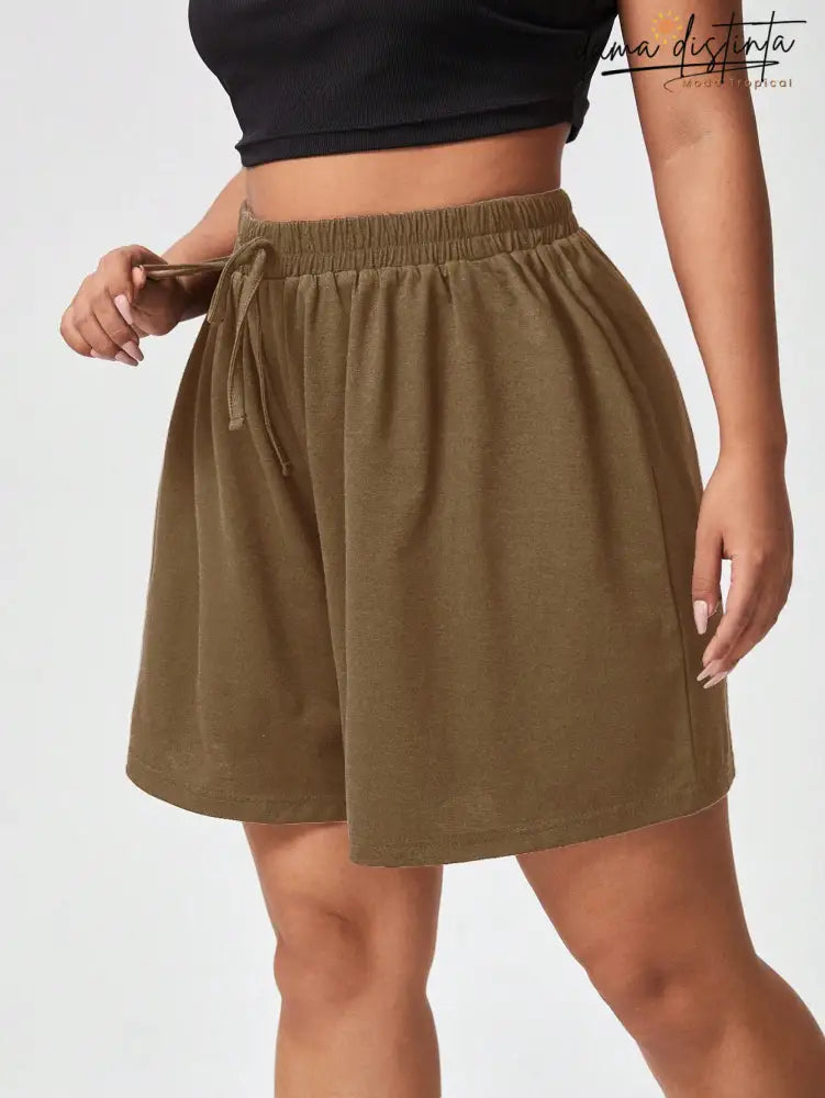 Bermuda Feminina Com Cós Ajustável - Rafaella. Plus Size Café / Gg (42-46) Short Plus Size