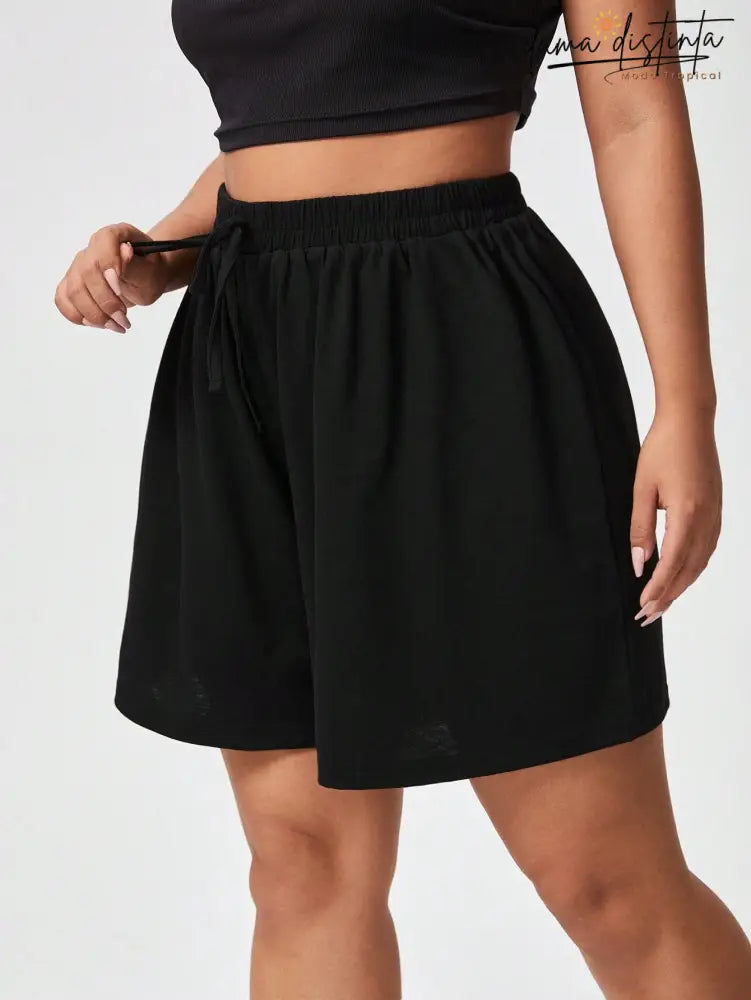 Bermuda Feminina Com Cós Ajustável - Rafaella. Plus Size Preto / Gg (42-46) Short Plus Size