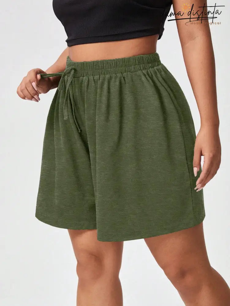 Bermuda Feminina Com Cós Ajustável - Rafaella. Plus Size Verde Oliva / Gg (42-46) Short Plus Size