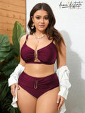 Bikini Feminino Detalhes Em U Cintura Alta Maira. Plus Size Vinho / Gg (42-46) P008 Conjunto De