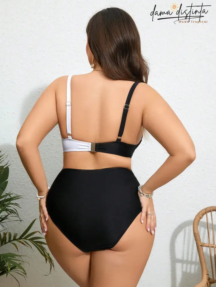 Biquini Feminino Com Bloco De Cores Estilo Cruzado Clarice. Plus Size P041 Conjunto Biquíni