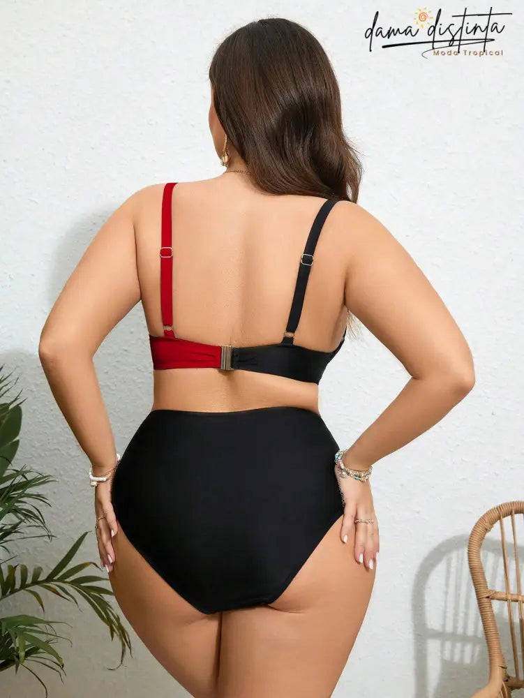 Biquini Feminino Com Bloco De Cores Estilo Cruzado Clarice. Plus Size P041 Conjunto Biquíni