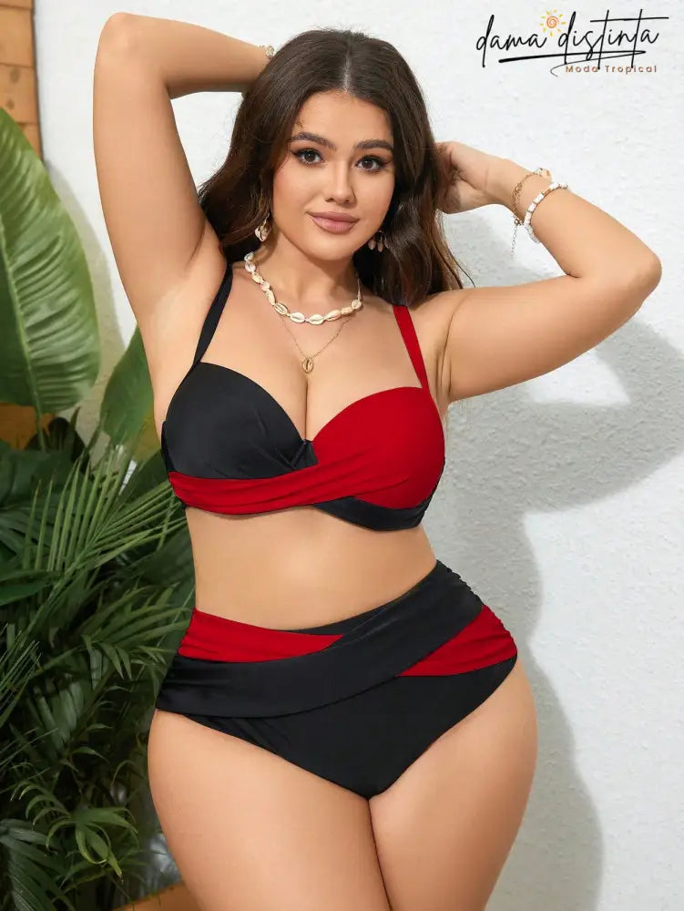 Biquini Feminino com Bloco de Cores, Estilo Cruzado Clarice. Plus