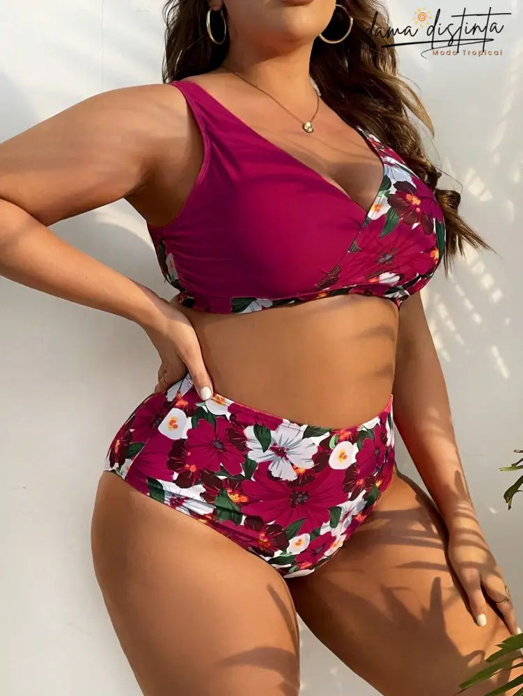 Biquíni Feminino Com Estampa Floral - Camila. Plus Size Conjunto De