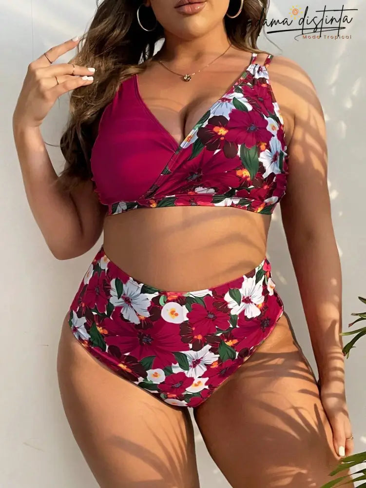 Biquíni Feminino Com Estampa Floral - Camila. Plus Size Conjunto De