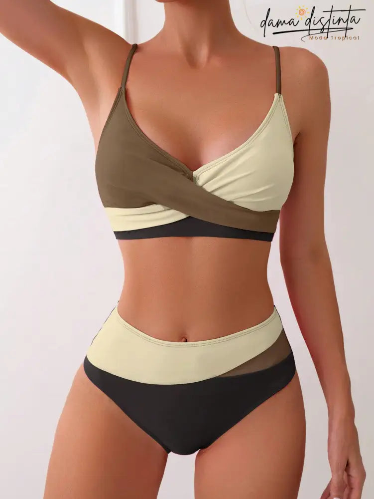 Biquíni Feminino De Cintura Alta Com Cruzado De Cores Lorena Conjunto Feminino