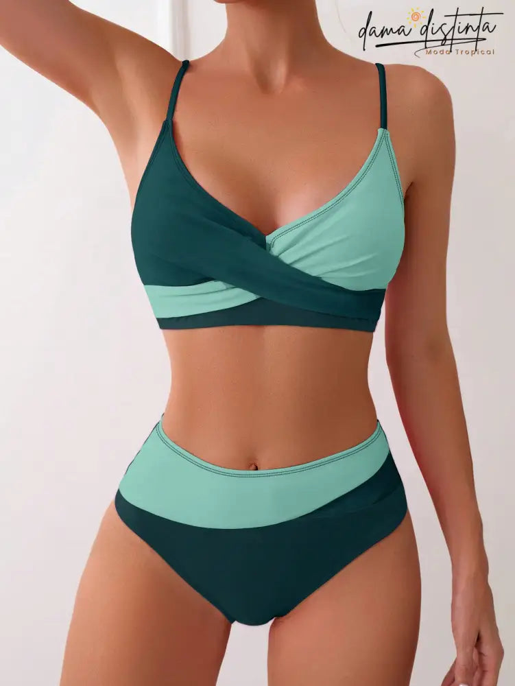 Biquíni Feminino De Cintura Alta Com Cruzado De Cores Lorena Conjunto Feminino