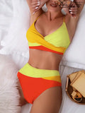 Biquíni Feminino De Cintura Alta Com Cruzado De Cores Lorena Laranja E Amarelo / Pp (34-36)
