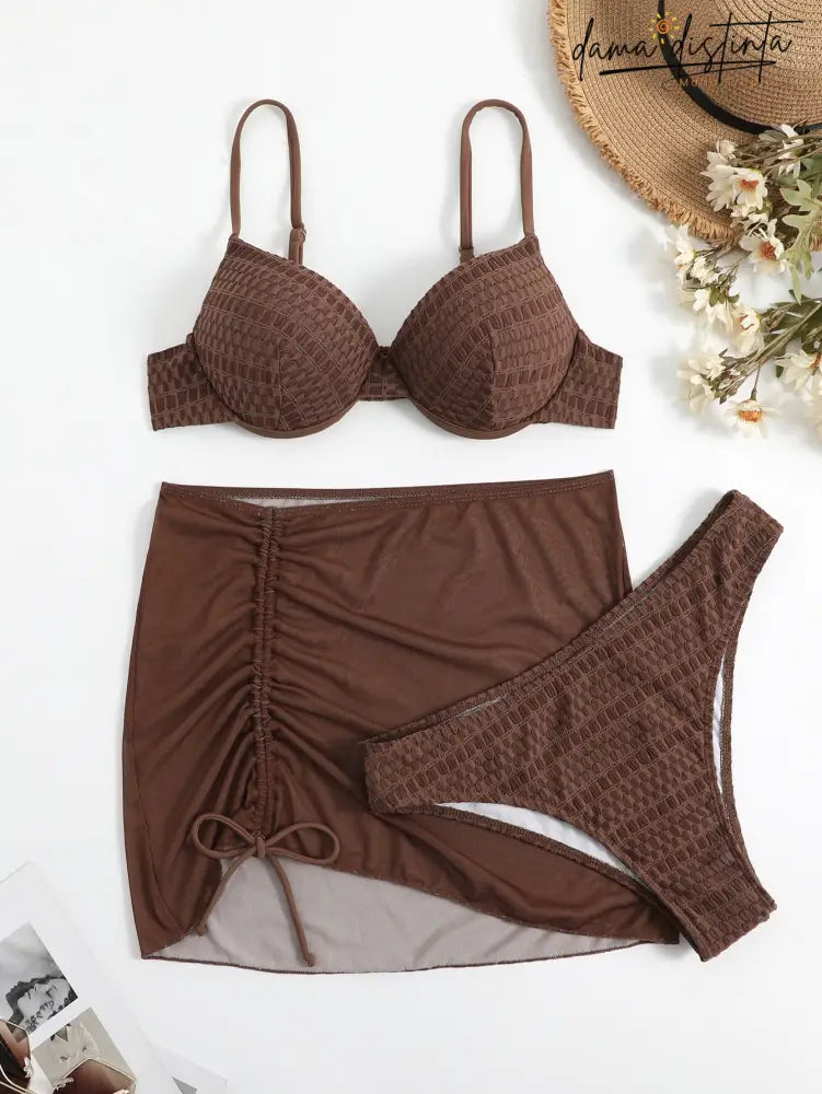 Biquíni Feminino Texturizado Push Up Lena Café / P (36-38) Mp028 Conjunto De Feminino