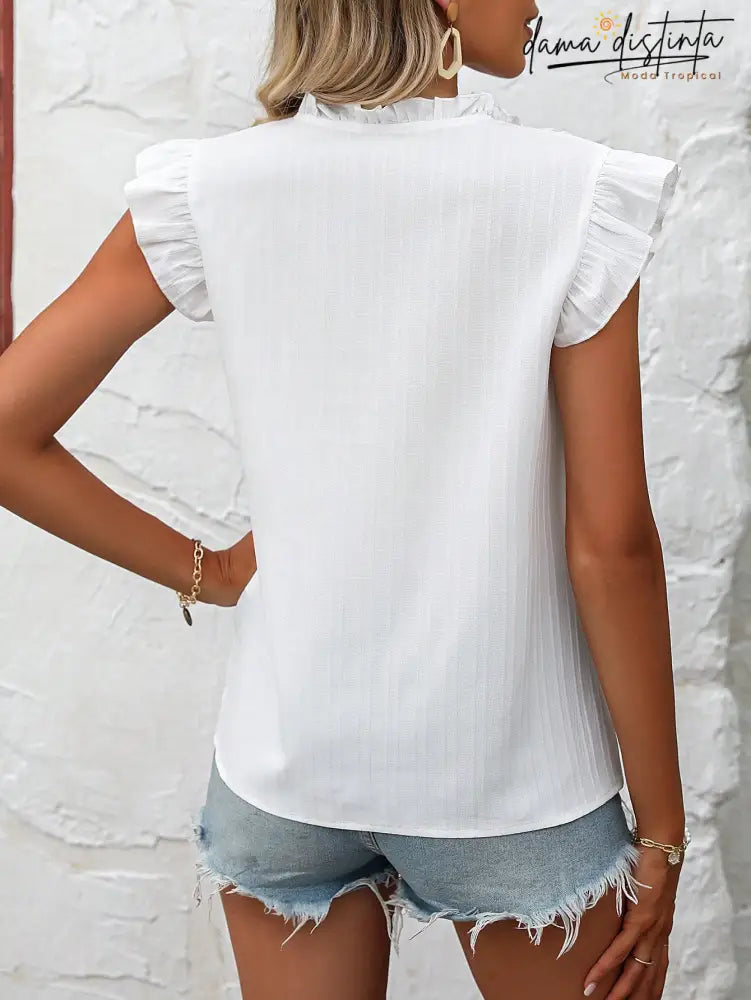 Blusa Bordado Floral Gola De Gravata Maitê B013 Camisa Feminina
