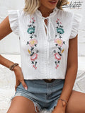 Blusa bordado floral gola de gravata Maitê