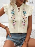 Blusa Bordado Floral Gola De Gravata Maitê Damasco / P B013 Camisa Feminina