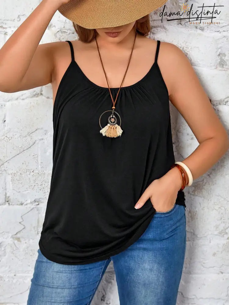 Blusa Feminina Básica De Alças Com Caimento Solto Fernanda - Plus Size Tank Tops & Camis