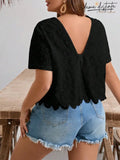Blusa Feminina Com Decote Em V Nas Costas - Larissa. Plus Size Preto / Gg (42-46) Plus Size