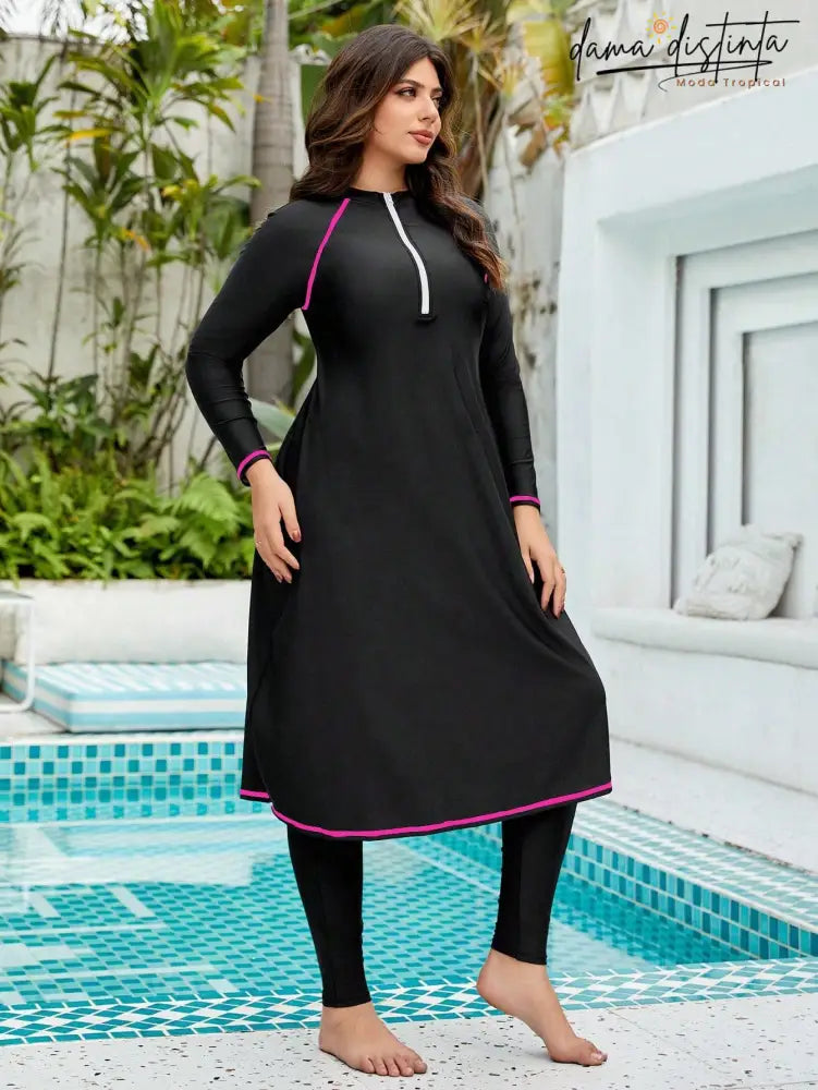 Burkini Feminino Mangas Longas Gola Alta Dividida Amina. Plus Size Burkinis Plus Size