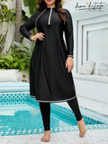 Burkini Feminino Mangas longas Gola Alta Dividida Amina. Plus Size