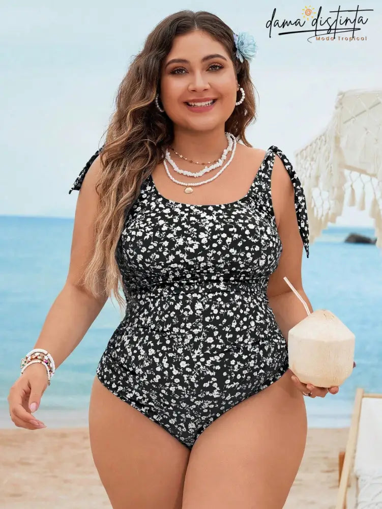 Maiô Feminino Alças Amarráveis No Ombro Magnolia. Plus Size Preto-2 / Gg (42-46) P018 Uma Peça