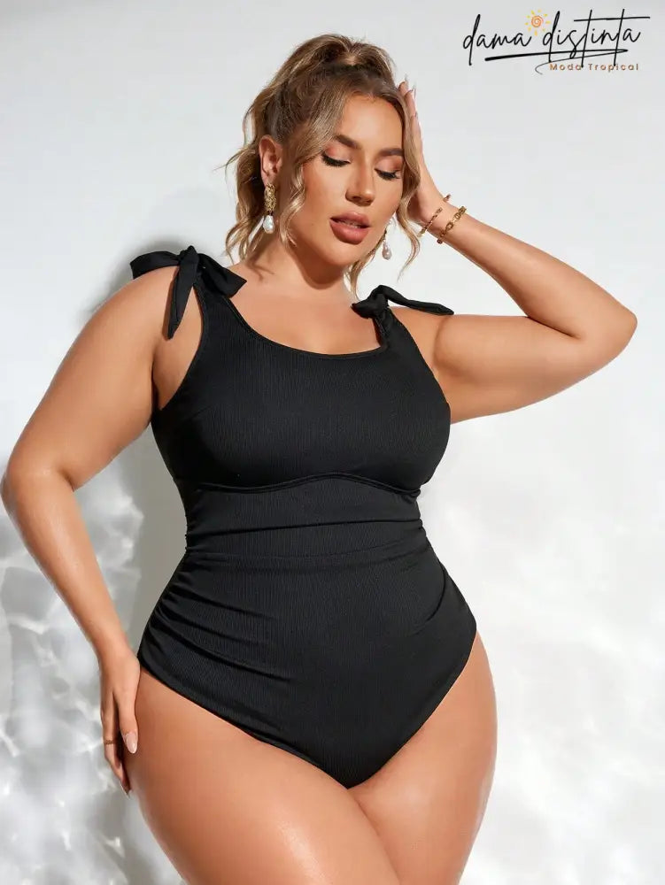 Maiô Feminino Alças Amarráveis No Ombro Magnolia. Plus Size Preto / Gg (42-46) P018 Uma Peça