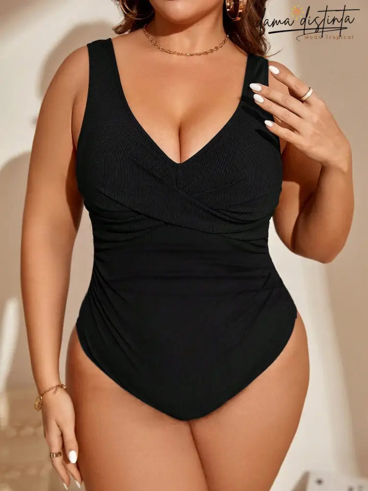 Maiô Feminino Alças Grossas Detalhes Enrugado Nicole. Plus Size Preto / Gg(42-46) Uma Peça