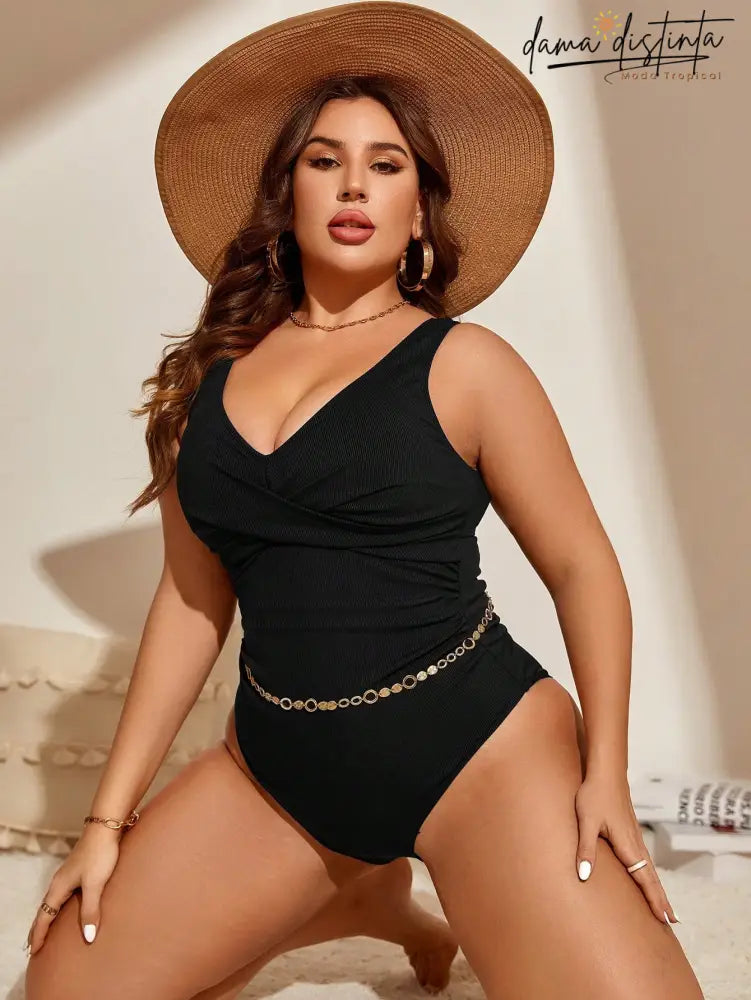 Maiô Feminino Alças Grossas Detalhes Enrugado Nicole. Plus Size Uma Peça