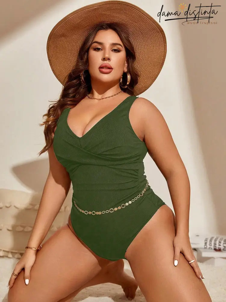 Maiô Feminino Alças Grossas Detalhes Enrugado Nicole. Plus Size Uma Peça
