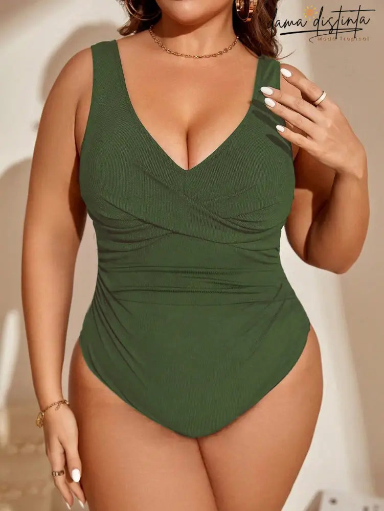 Maiô Feminino  Alças Grossas Detalhes Enrugado Nicole. Plus Size
