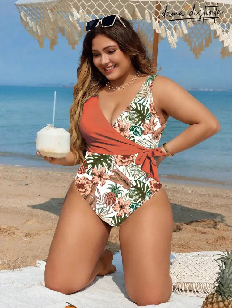 Maiô Feminino Com Detalhe Liso E Laço Wilma. Plus Size Multicolorido-3 / Gg (42-46) M069 Uma Peça