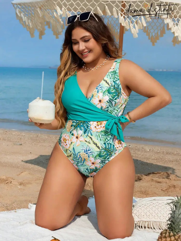 Maiô Feminino Com Detalhe Liso E Laço Wilma. Plus Size Multicolorido / Gg (42-46) M069 Uma Peça