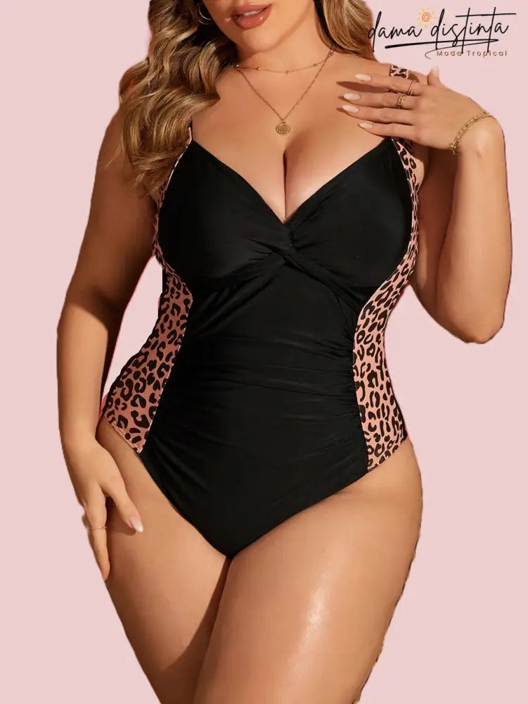 Maiô Feminino Com Estampa De Leopardo Alças Giulia. Plus Size Uma Peça
