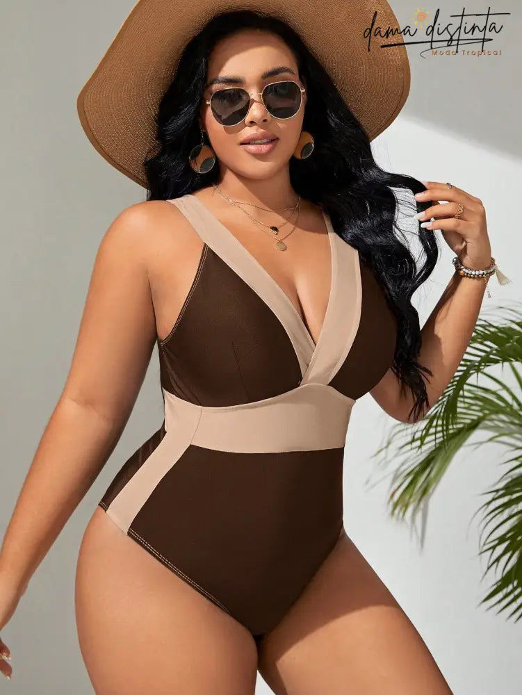 Maiô Feminino Com Estampa Em Bloco De Cores Lorena. Plus Size Gg(42-46) M072 Uma Peça