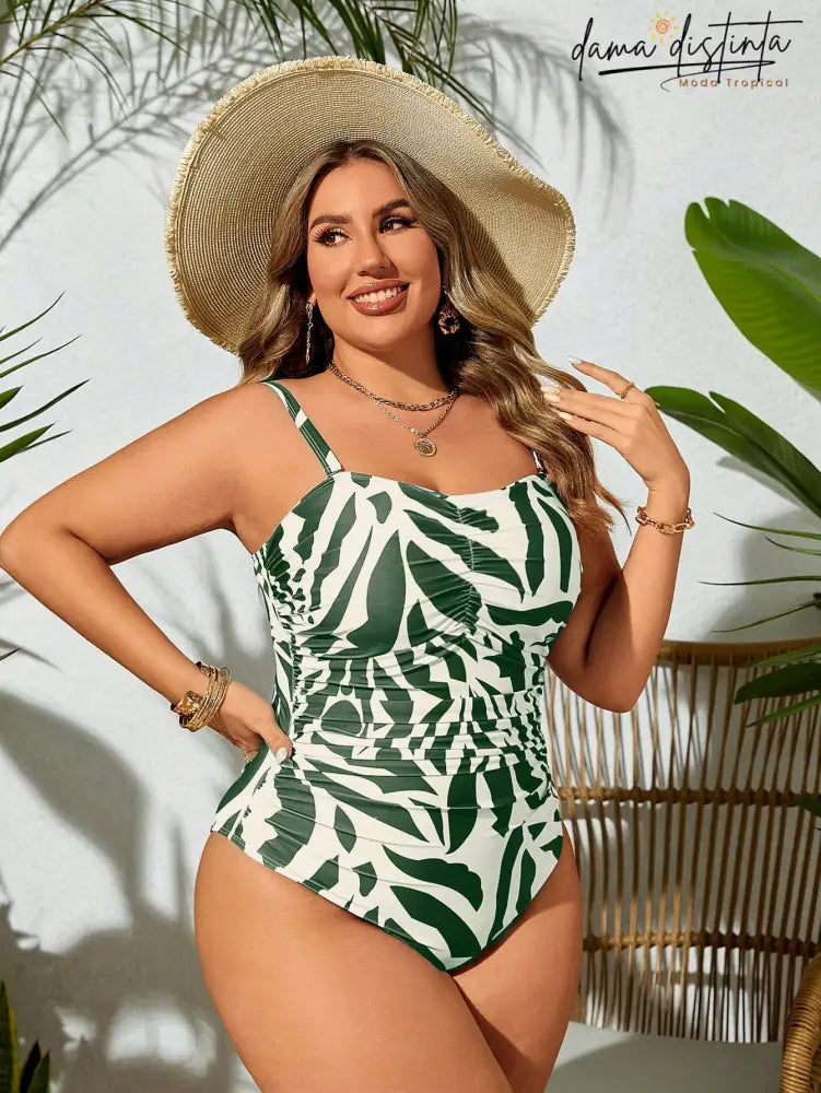 Maiô Feminino Com Estampa Tropical E Versatilidade De Uso - Gabriela. Plus Size M082 Uma Peça