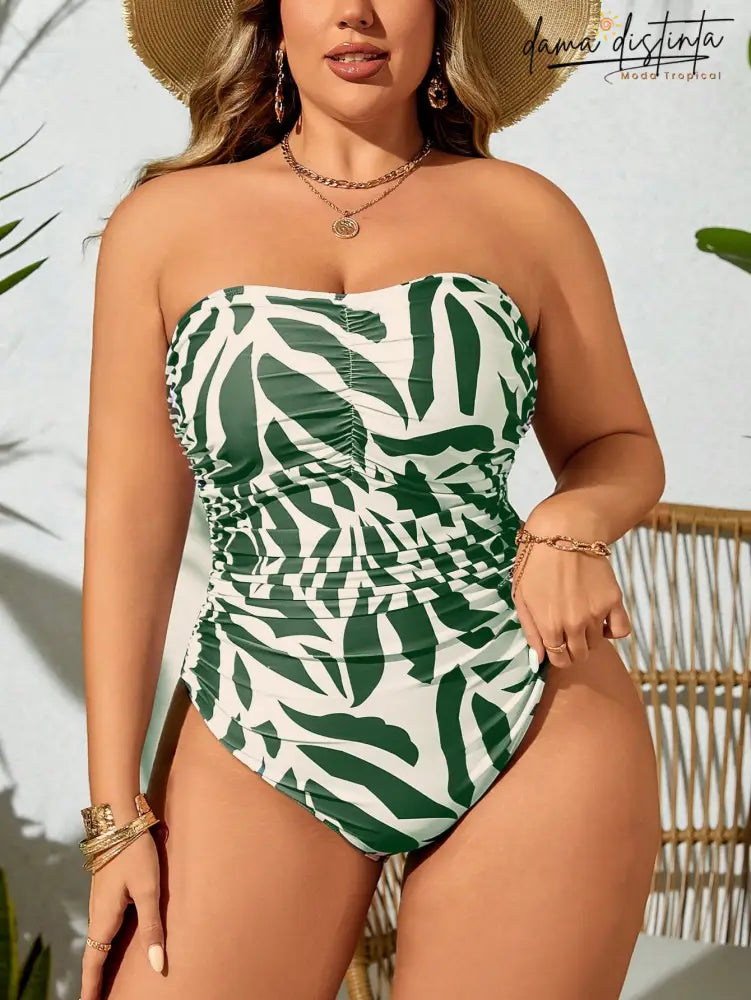 Maiô Feminino Com Estampa Tropical E Versatilidade De Uso - Gabriela. Plus Size M082 Uma Peça