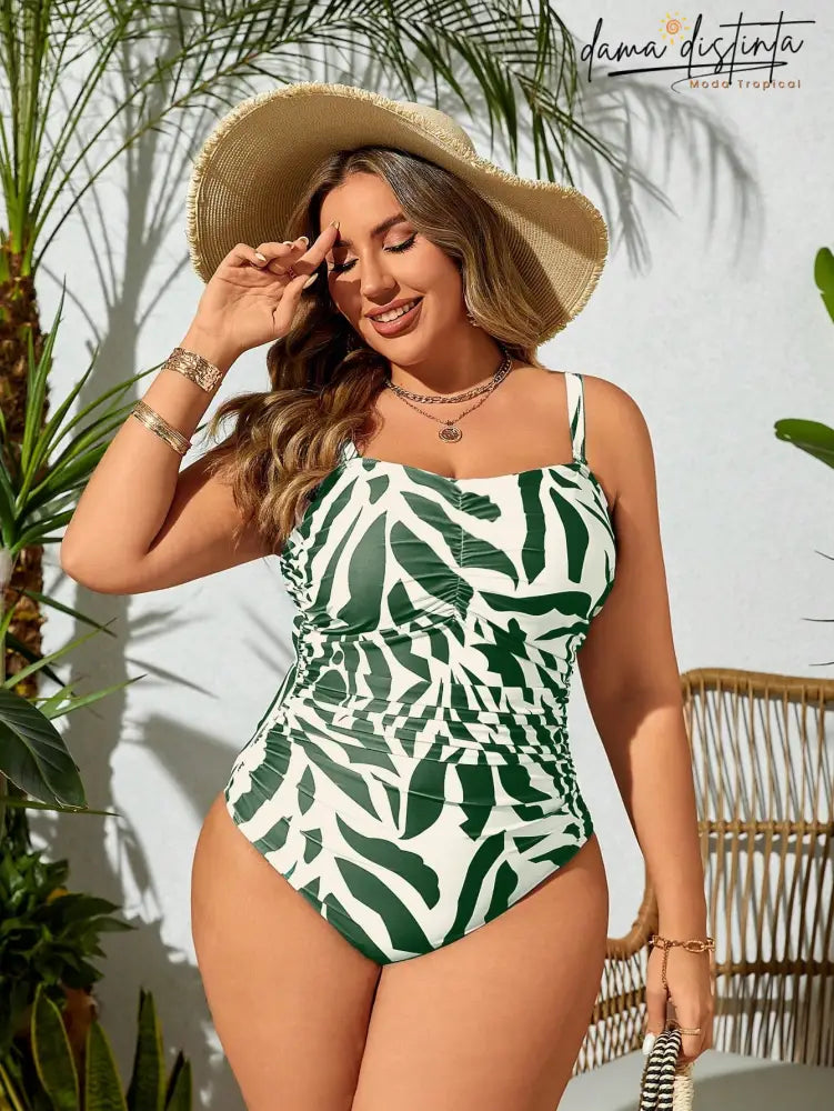Maiô Feminino Com Estampa Tropical E Versatilidade De Uso - Gabriela. Plus Size M082 Uma Peça