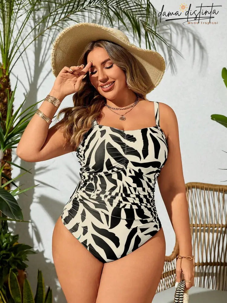 Maiô Feminino Com Estampa Tropical E Versatilidade De Uso - Gabriela. Plus Size M082 Uma Peça