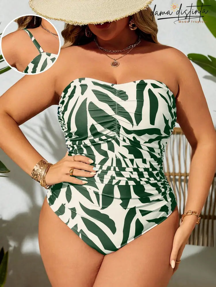 Maiô Feminino Com Estampa Tropical E Versatilidade De Uso - Gabriela. Plus Size Verde / Gg (42-46)