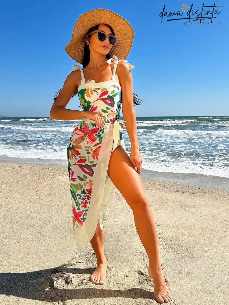 Maiô Feminino De Amarrar No Ombro Com Saia De Praia Sarah Multicolorido / P (36-38) M0350808