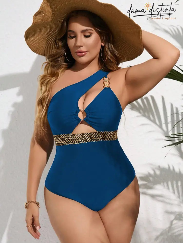Maiô Feminino De Um Ombro Com Detalhe Em Argolas Ane. Plus Size Uma Peça