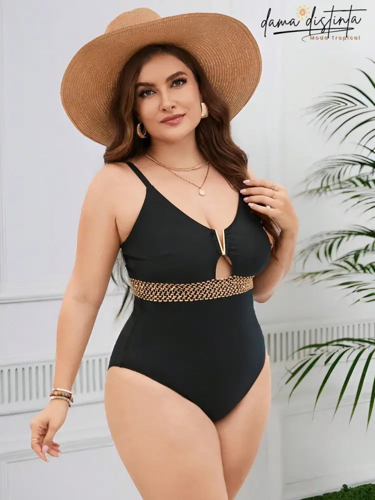 Maiô Feminino Detalhe Em V No Decote Geiliane.plus Size P015 Uma Peça Plus