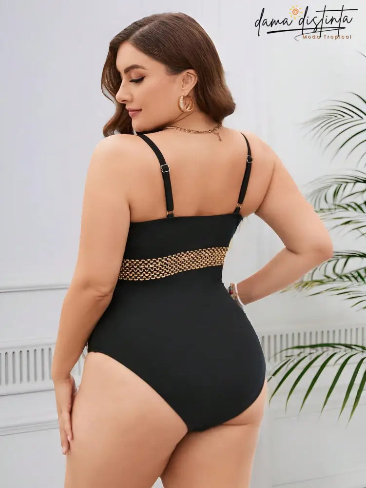 Maiô Feminino Detalhe Em V No Decote Geiliane.plus Size P015 Uma Peça Plus