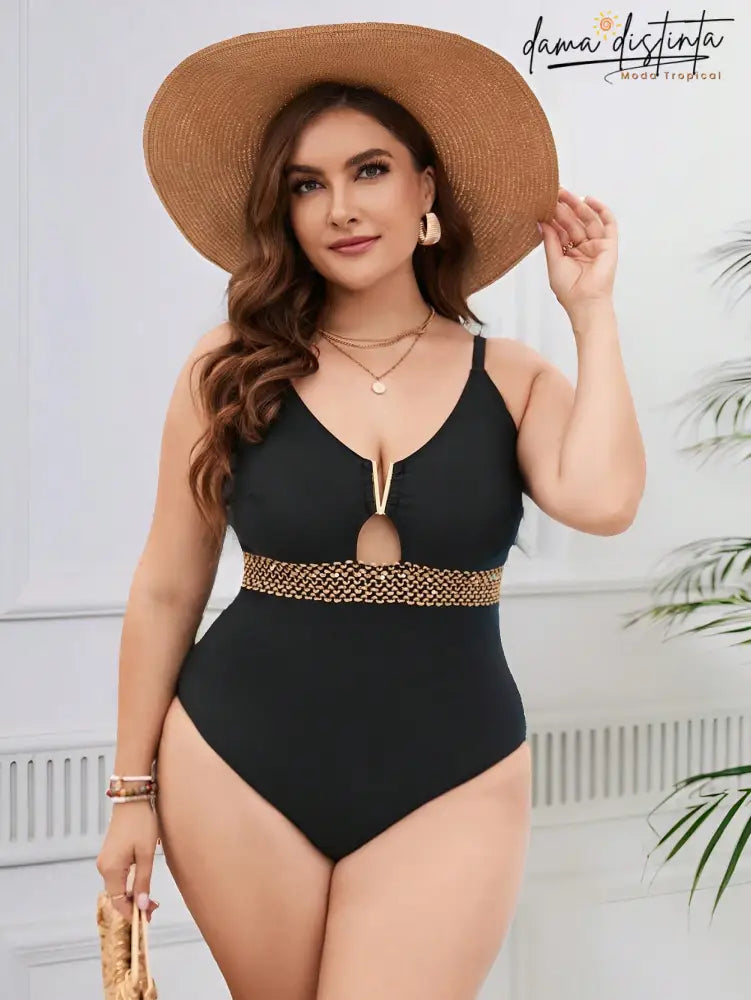 Maiô Feminino Detalhe Em V No Decote Geiliane.plus Size P015 Uma Peça Plus