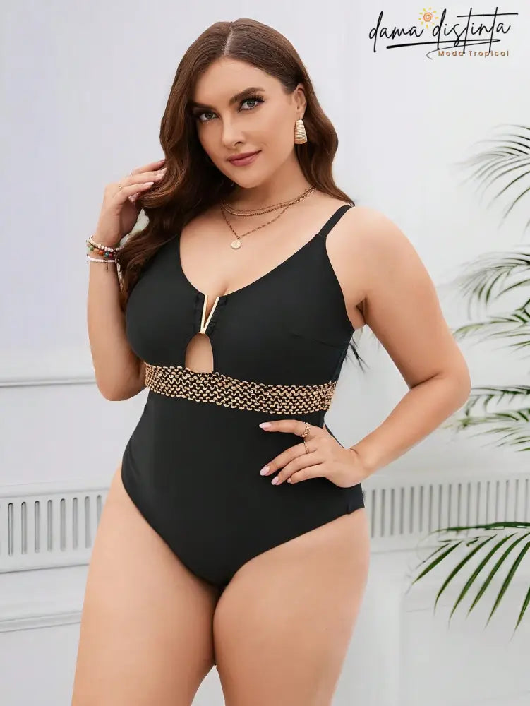 Maiô Feminino Detalhe Em V No Decote Geiliane.plus Size P015 Uma Peça Plus
