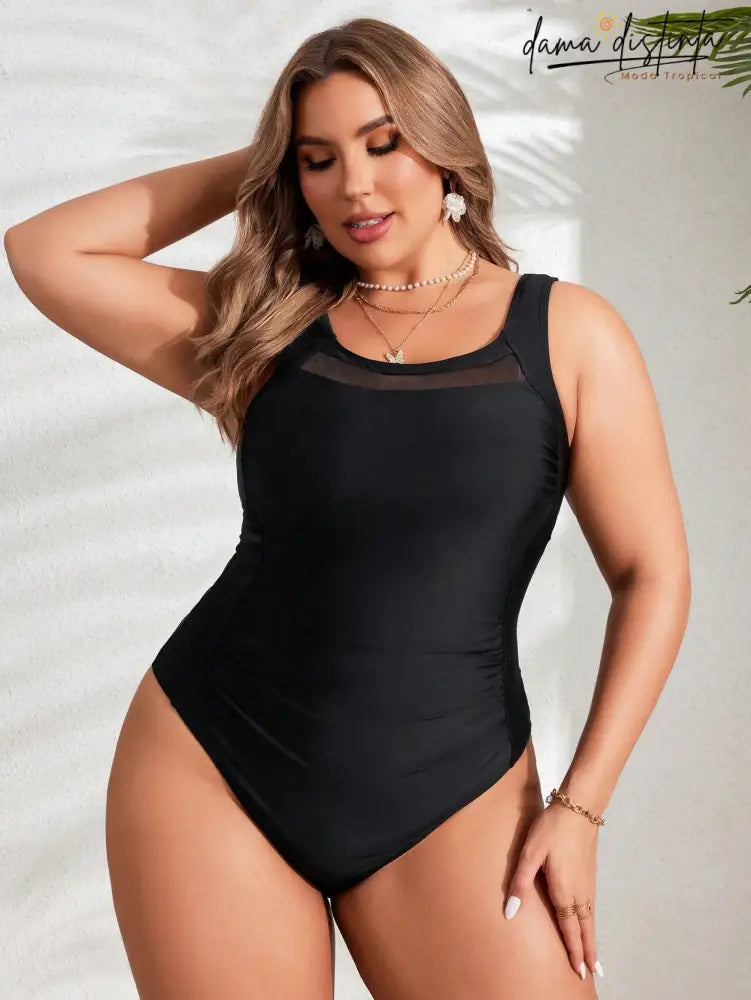 Maiô Feminino Detalhe Malha Contraste Anna. Plus Size Uma Peça